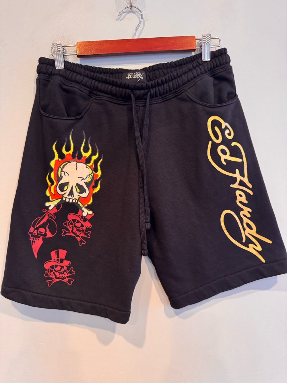 Ed Hardy Y2K Streetwear Tattoo Skull Fleece Shorts